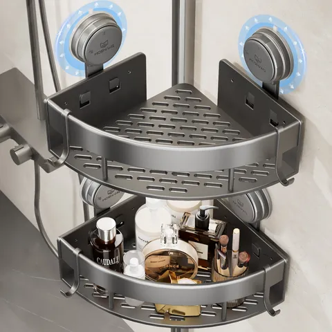 Aluminum Alloy Bathroom Corner Storage Rack Punch-Free Wall Mounted Shower Caddy Kitchen Sink Organizer Shelf Bathroom Accessories