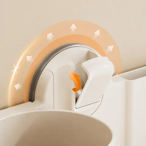 Cream Style Wall Mounted Toilet Brush Holder Set Punch Free Suction Cup Bathroom Cleaning Brush With Drainage Tray
