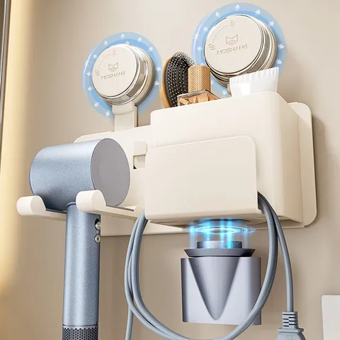Support De Sèche-Cheveux Moderne Sans Poinçon Pour Salle De Bain Support Mural De Rangement Pour Sèche-Cheveux Avec Organiseur De Cordon