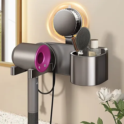 Wall Mounted Hair Dryer Holder Bathroom Suction Cup Hairdryer Storage Rack Plastic Punch Free Blow Dryer Organizer Stand