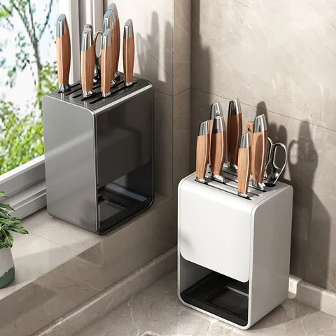 Multifunctional Kitchen Knife Holder Storage Rack Gunmetal Gray Countertop Wall Mounted Cutlery Organizer For Kitchen