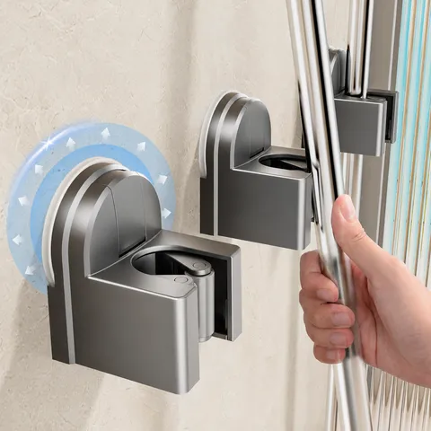 Punch-Free Wall-Mounted Mop Holder Suction Cup Broom Brush Clip Hook Bathroom Storage Rack Household Organizing Tool