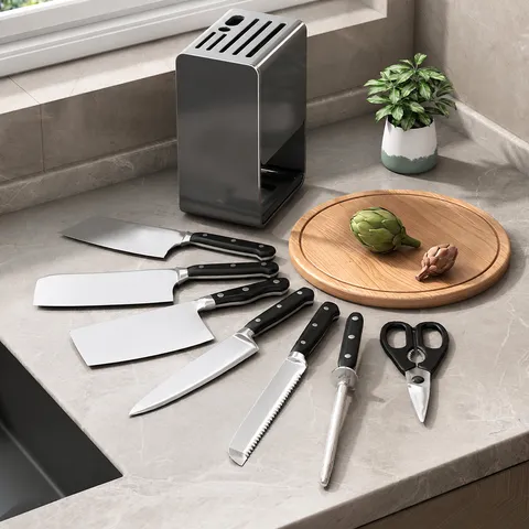 Multifunctional Kitchen Knife Holder Storage Rack Gunmetal Gray Countertop Wall Mounted Cutlery Organizer For Kitchen