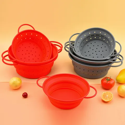 Round Foldable Silicone Colander Kitchen Vegetable Washing Basket Fruit Strainer Heat Resistant Collapsible Drainer