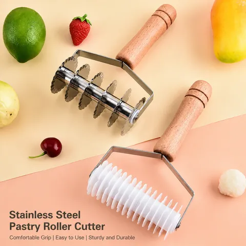 Tagliare Pizza Rullo in Acciaio Inossidabile Manico in Legno Multi Ruota Divisore Pasta Cucina