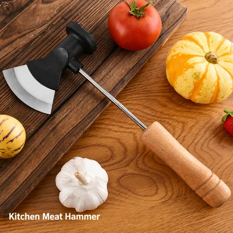 Stainless Steel Meat Tenderizer Hammer Wooden Handle Meat Mallet Tenderizing Tool for Kitchen Steak Pork Beef Cooking