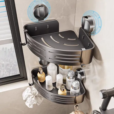Bathroom Corner Storage Rack Punch Free Wall Mounted Plastic Shower Caddy Organizer For Toilet Shampoo Holder Shelf