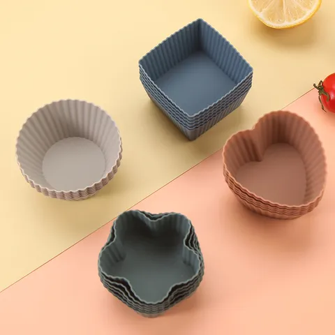 Silicone Cake Molds Muffin Cups Baking Pans Round Heart Square Flower Shapes Kitchen Bakeware For Kids Food Supplement