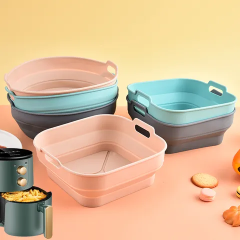 Foldable Silicone Air Fryer Baking Pan Square Round Heat Resistant Oven Tray Non Stick Kitchen Bakeware Liner