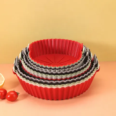 Round Silicone Air Fryer Pot Heat Resistant Baking Pan Foldable Non Stick Reusable Oven Tray Kitchen Bakeware Accessories