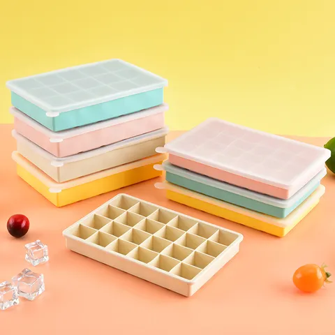 Stampo per Ghiaccio in Silicone Griglia 24 Macchina per Ghiaccio Quadrata Con Coperchio Antipolvere Vassoi per Ghiaccio Flessibili Alimentari