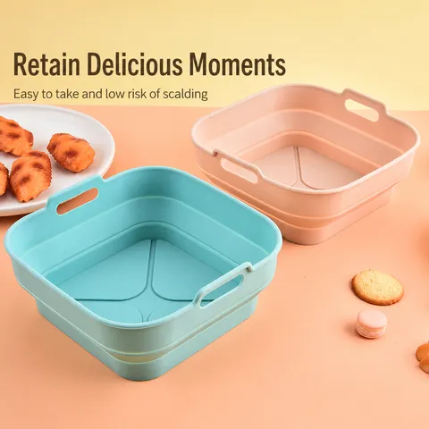 Foldable Silicone Air Fryer Baking Pan Square Round Heat Resistant Oven Tray Non Stick Kitchen Bakeware Liner