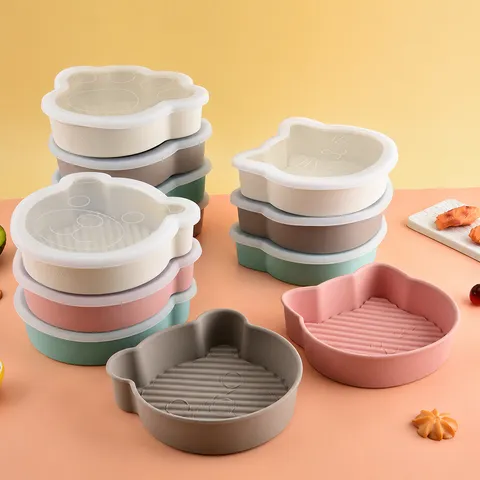 Food Grade Silicone Fresh Keeping Box Cartoon Cute Cat Bear Bento Box Air Fryer Baking Tray Kitchen Storage Container