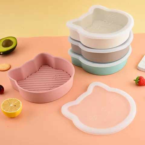 Food Grade Silicone Fresh Keeping Box Cartoon Cute Cat Bear Bento Box Air Fryer Baking Tray Kitchen Storage Container