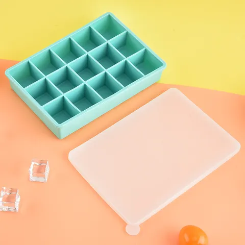 Stampo per Ghiaccio in Silicone Griglia 24 Macchina per Ghiaccio Quadrata Con Coperchio Antipolvere Vassoi per Ghiaccio Flessibili Alimentari