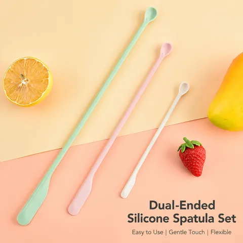 Mini Silicone Spatula Set Double Ended Jar Spatula Flexible Kitchen Baking Jam Spatula Makeup Foundation Scoop Spoon