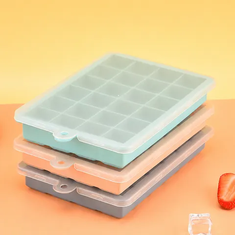 Household Silicone Ice Tray Mold With Lid Square Ice Cube Maker Easy Demolding Ice Box Kitchen Bar Tool