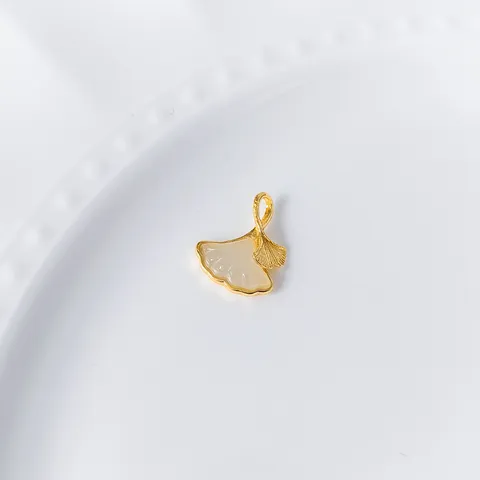 925 Sterling Silver Ginkgo Leaf Pendant With White Jade Elegant Minimalist Necklace Pendant For Women Daily Party Jewelry