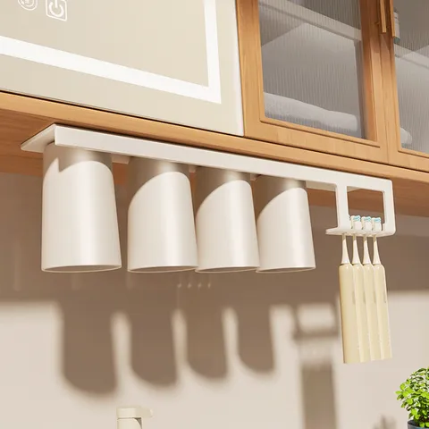 Portaspazzolino Magnetico Moderno a Parete Mensola Portaoggetti per Bicchiere Colluttorio in Acciaio al Carbonio Supporto Organiser per Bagno