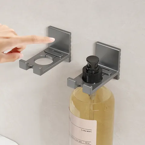Punch-Free Shower Gel Holder Space Aluminum Wall Mounted Shampoo Hanger Bathroom Hand Soap Organizer Gunmetal Gray Storage Rack