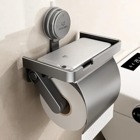 Wall Mounted Toilet Paper Holder Punch Free Suction Cup Tissue Box Waterproof Bathroom Tissue Dispenser Shelf