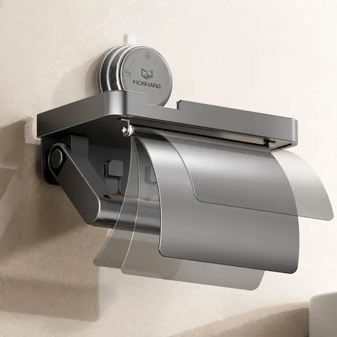 Wall Mounted Toilet Paper Holder Punch Free Suction Cup Tissue Box Waterproof Bathroom Tissue Dispenser Shelf