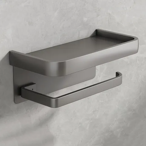 Space Aluminum Bathroom Toilet Paper Holder Wall Mounted Tissue Dispenser With Phone Storage Shelf Roll Paper Rack