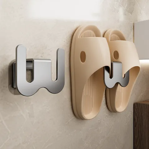 Wall Mounted Slipper Holder Punch Free Bathroom Shoe Rack Space Aluminum Storage Organizer