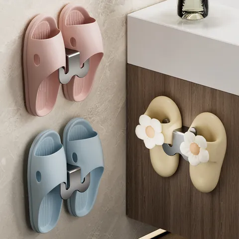 Wall Mounted Slipper Holder Punch Free Bathroom Shoe Rack Space Aluminum Storage Organizer