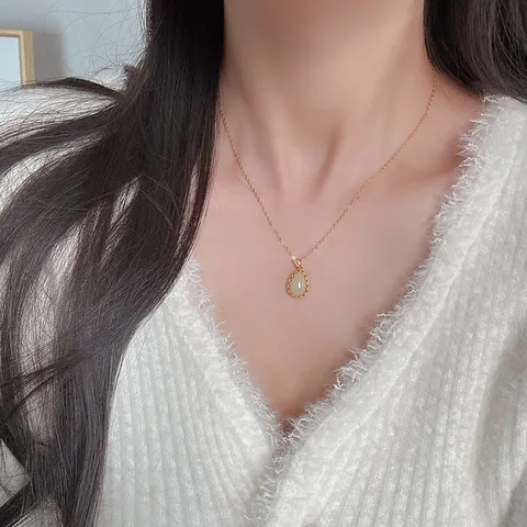 S925 Sterling Silver Hetian Jade Tulip Waterdrop Pendant Retro New Chinese Style Jewelry For Women Pendant Only Without Chain