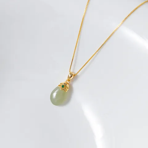 S925 Sterling Silver Nephrite Jade Water Drop Pendant For Women Dainty Green Stone Pendant Only Without Chain Jewelry