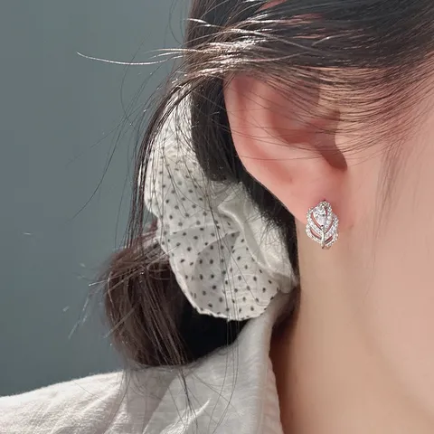 925 Sterlingsilber Feder Wassertropfen Strass Creolen Für Damen Elegant Klein Hohl Gepflastert Kristall Schmuck Geschenk