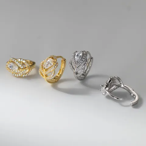 925 Sterlingsilber Feder Wassertropfen Strass Creolen Für Damen Elegant Klein Hohl Gepflastert Kristall Schmuck Geschenk