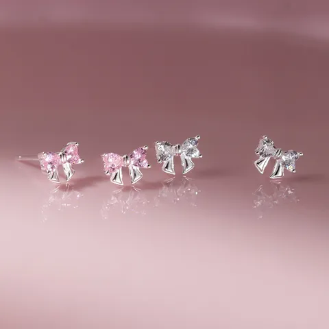 Orecchini a Bottone a Fiocco in Argento Sterling 925 per Donna Orecchini a Bottone con Fiocco Dolce Strass Gioiello Elegante da Donna