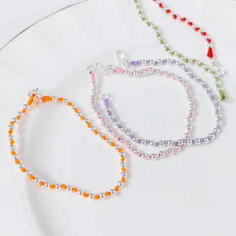 S925 Sterling Silber Perlen Armband Für Damen Buntes Geflochtenes Seil Dopamin Stil Verstellbares Armband Minimalistischer Schmuck