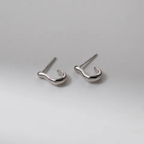Minimalist 925 Sterling Silver Irregular J-Shaped Stud Earrings For Women Elegant Gold Plated Geometric Fashion Jewelry