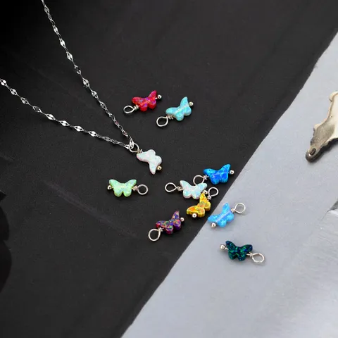 S925 Sterling Silber Minimalistischer Schmetterling Anhänger Ohne Kette Für Damen Zierlicher Opal Schmetterling Charm Schmuck Zubehör
