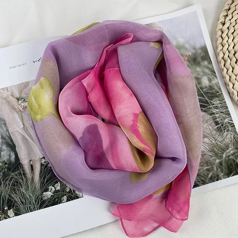 Womens Thin Gradient Floral Scarf Chiffon Versatile Elegant Scarf Ladies Fashion Shawl Neckwear