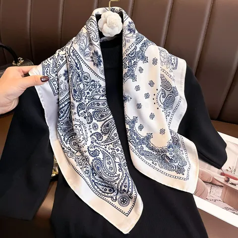 Womens Fashion Square Scarf Satin Imitation Silk Floral Paisley Print Neck Scarf Daily Commuting Sun Protection Head Scarf