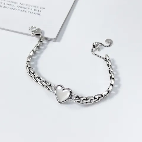 925 Sterling Silver Heart Watch Chain Bracelet For Women Vintage Thai Silver Style Cold Tone Temperament Niche Jewelry Gift