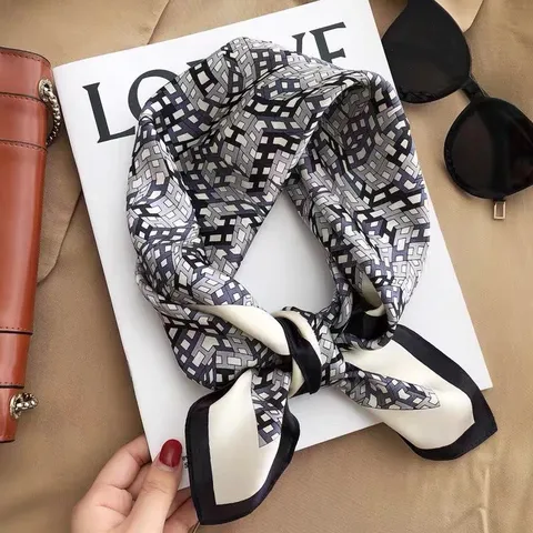 Women Fashion Satin Square Scarf Minimalist Striped Floral Print Neck Scarf Elegant Chic Hair Band Daily Commute