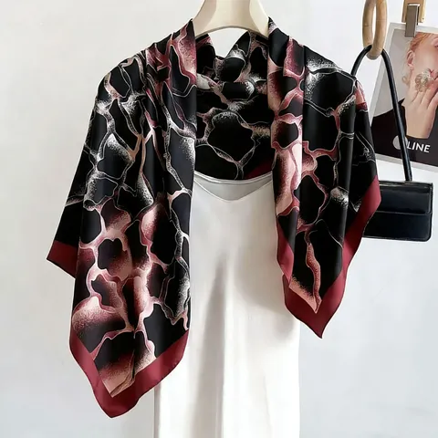 Sciarpa Quadrata in Raso da Donna Minimalista Floreale Geometrica Stampata Sciarpa Effetto Seta Leggera Sciarpa da Collo alla Moda