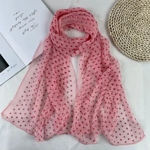 Womens Vintage Polka Dot Georgette Scarf Lightweight Sheer Neck Scarf Fashion Sun Protection Shawl For Travel Daily