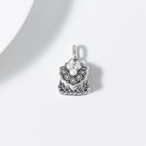 S925 Sterling Silver Retro Hollow Bag Pendant With Artificial Pearl Thai Silver Pendants For Women Niche Design Necklaces