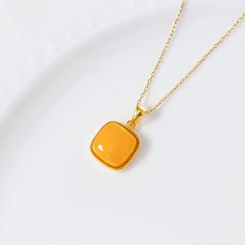 Filigraner Quadratischer Anhänger Ohne Kette Minimalistischer Geometrischer Bernstein Feiner Halsketten Schmuck Zubehör Geschenk Für Damen