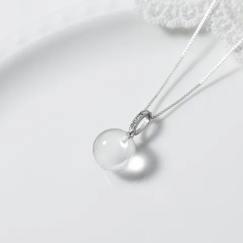 Neo-Chinesisch Minimalistisch 925 Sterlingsilber Weißer Kristall Runde Perle Anhänger Strass Verschluss Damen Schmuck Halskette Zubehör
