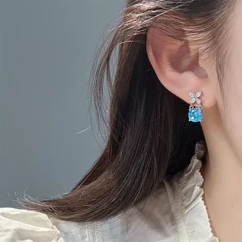 Sterlingsilber Schmetterling Ohrstecker Zart Minimalistisch Blau Weiß Strass Rund Eingelegt Fein Verarbeitet Ohrring Schmuck Geschenk