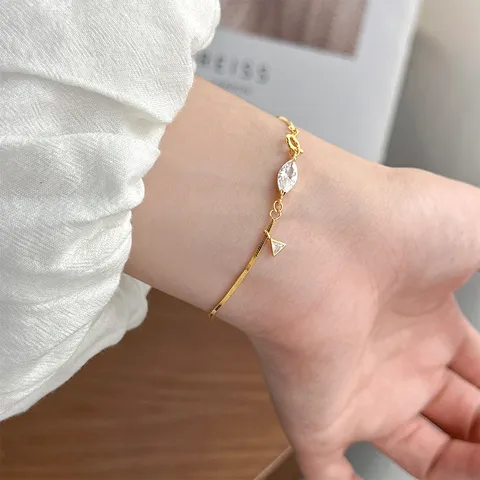 S925 Sterling Silver Italian Light Luxury Marquise Zirconia Snake Chain Bracelet For Women Cold Style Geometric Fine Jewelry