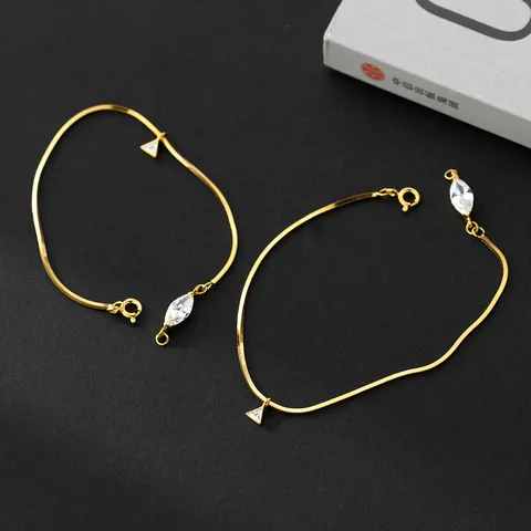 S925 Sterling Silver Italian Light Luxury Marquise Zirconia Snake Chain Bracelet For Women Cold Style Geometric Fine Jewelry