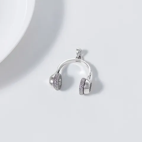 Minimalist 925 Sterling Silver Headphone Musical Note Pendant Vintage Thai Silver Crafted Music Theme Jewelry Pendant Only For Men Women